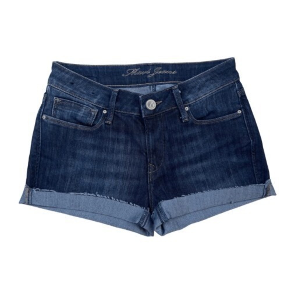 A1 Mavi Denim Shorts Dark Wash Cuffed Raw Hem Low Rise Y2K Vintage 25 28W